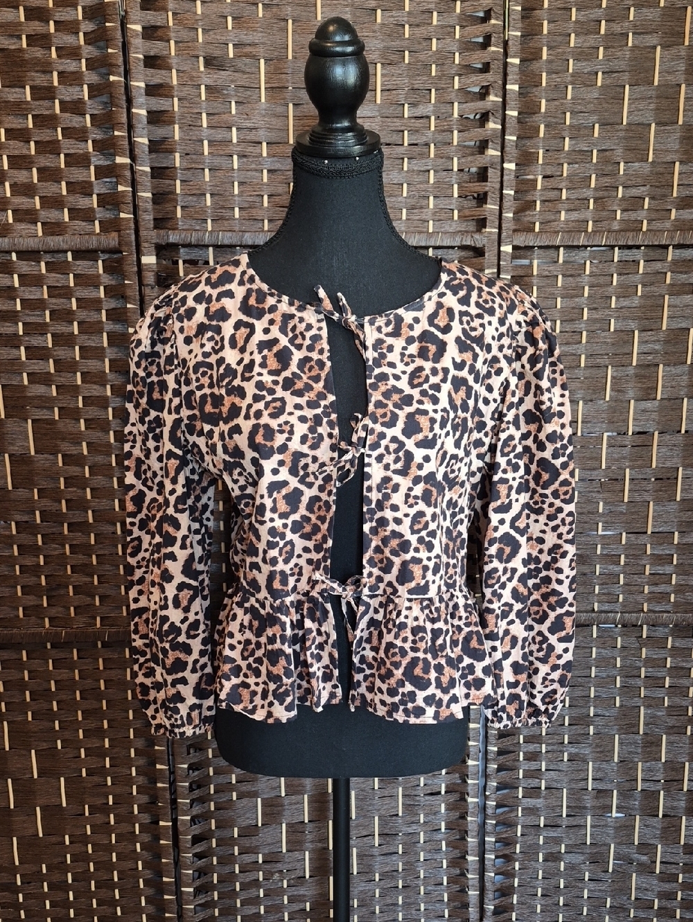 Women’s Leopard Print Peplum Blouse - Pink/Brown